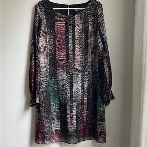 Long Sleeve Dress with Black, Pink, and Green Pattern